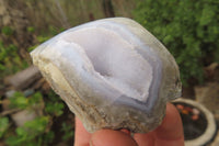 Polished On One Side Blue Lace Agate Geode Specimens x 12 From Malawi