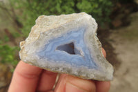 Polished On One Side Blue Lace Agate Geode Specimens x 12 From Malawi