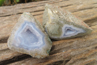 Polished On One Side Blue Lace Agate Geode Specimens x 12 From Malawi