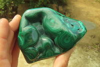 Polished Flower Banded Malachite Free Forms x 3 From Congo