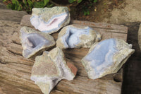 Natural Blue Lace Agate Geode Specimens x 5 From Malawi