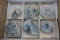 Polished Celestite Egg Geodes x 6 From Madagascar