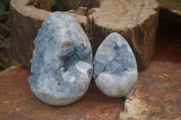 Polished Celestite Egg Geodes x 6 From Madagascar