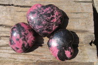 Polished Rhodonite Gemstone Hearts x 3 From Madagascar