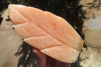 Polished Orange Twist Calcite Leaf Sculpture x 1 From Maevantanana, Madagascar