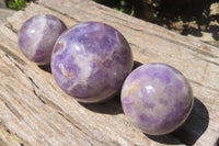 Polished Chevron Amethyst Spheres x 3 From Madagascar