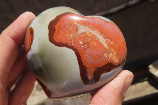 Polished Polychrome Jasper Gemstone Hearts x 6 From Madagascar