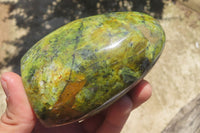 Polished Green Opal Standing Free Forms x 2 From Antsirabe, Madagascar