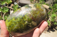 Polished Green Opal Standing Free Forms x 2 From Antsirabe, Madagascar