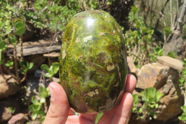 Polished Green Opal Standing Free Forms x 2 From Antsirabe, Madagascar