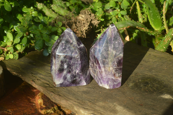 Polished Chevron Amethyst Point-Prisms x 2 from Zambia