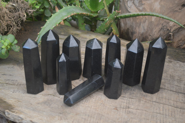 Polished Black Basalt Point-Prisms x 12 From Antsirabe, Madagascar