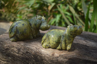 Polished Hand Made Leopard Stone Hippos X 2 From Zimbabwe