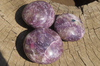 Polished Lepidolite with Pink Rubellite Palm Stones x 12 From Ambatondrazaka, Madagascar