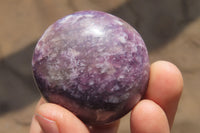 Polished Lepidolite with Pink Rubellite Palm Stones x 12 From Ambatondrazaka, Madagascar