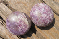 Polished Lepidolite with Pink Rubellite Palm Stones x 12 From Ambatondrazaka, Madagascar