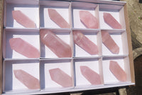 Polished Double Terminated Rose Quartz Points x 12 From Ambatondrazaka, Madagascar