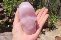 Hand Made Rose Quartz Skull Carvings x 2 From Madagascar