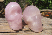 Hand Made Rose Quartz Skull Carvings x 2 From Madagascar