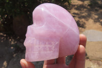 Hand Made Rose Quartz Skull Carvings x 2 From Madagascar