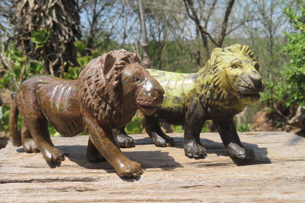 Hand Made Stone Lion Carvings x 2 From Zimbabwe