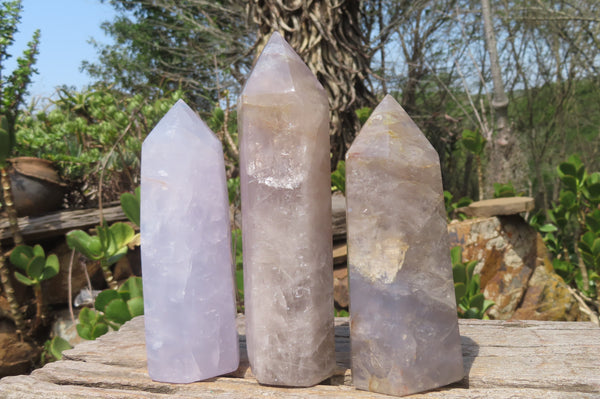 Polished Pink & Blue Rose Quartz Points x 3 From Madagascar