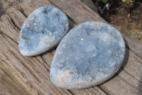 Polished Celestite Geode Eggs x 2 From Sakoany, Madagascar