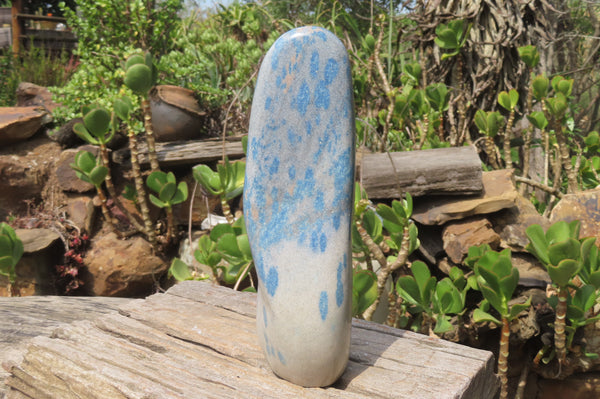 Polished Blue Spinel Spotted Quartz Standing Free Form x 1 From Madagascar