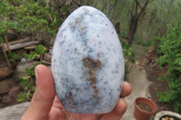 Polished Dendritic Opal Standing Free Forms x 3 From Moralambo, Madagascar