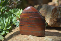 Polished Banded Tiger Iron / Muggle Stone Standing Free Forms x 3 From Northern Cape, South Africa