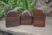 Polished Banded Tiger Iron / Muggle Stone Standing Free Forms x 3 From Northern Cape, South Africa