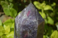 Polished Lepidolite with Pink Rubellite Point-Prisms x 2 From Ambatondrazaka, Madagascar