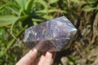 Polished Lepidolite with Pink Rubellite Point-Prisms x 2 From Ambatondrazaka, Madagascar