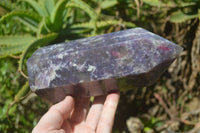 Polished Lepidolite with Pink Rubellite Point-Prisms x 2 From Ambatondrazaka, Madagascar