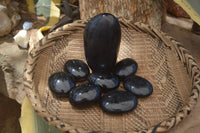 Polished Schorl Black Tourmaline and Calcite Galet-Palm Stones x 8 From Madagascar