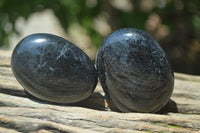 Polished Schorl Black Tourmaline and Calcite Galet-Palm Stones x 8 From Madagascar