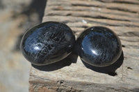 Polished Schorl Black Tourmaline and Calcite Galet-Palm Stones x 8 From Madagascar