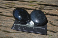 Polished Schorl Black Tourmaline and Calcite Galet-Palm Stones x 8 From Madagascar