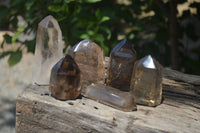 Polished Smokey Quartz Crystal Poiny-Prisms x 6 From Madagascar