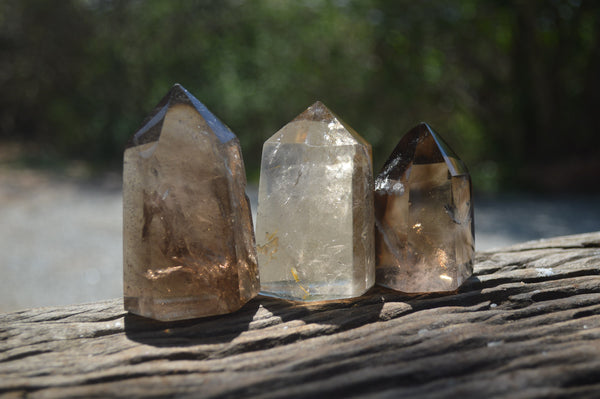 Polished Smokey Quartz Crystal Poiny-Prisms x 6 From Madagascar