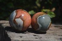 Polished Polychrome Jasper Spheres with Wooden Stands x 4 From Mahajanga, Madagascar