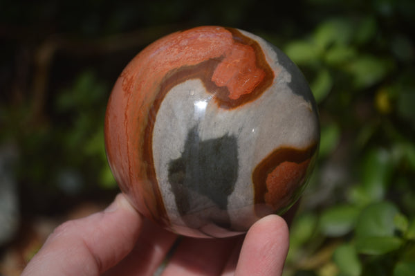 Polished Polychrome Jasper Spheres with Wooden Stands x 4 From Mahajanga, Madagascar