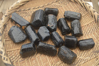 Natural Alluvial Schorl Black Tourmaline Crystals x 17 From Zimbabwe