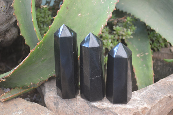 Polished Black Basalt Points x 12 From Madagascar