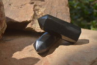 Polished Black Basalt Points x 12 From Madagascar