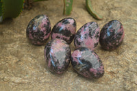 Polished Rhodonite Gemstone Eggs x 6 From Madagascar