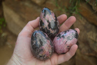 Polished Rhodonite Gemstone Eggs x 6 From Madagascar