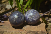 Polished Lepidolite with Pink Rubellite Spheres x 6 From Ambatondrazaka, Madagascar