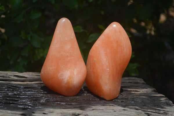 Polished Orange Twist Calcite Standing Free Forms x 2 From Madagascar