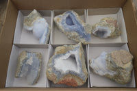 Natural Blue Lace Agate Geode Specimens x 6 From Malawi